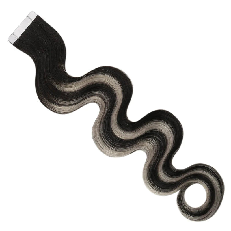 Wave Injection Tape In Virgin Hair Extensions Black Silver - Image 2